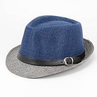 Women Men England Vintage Casual Sunscreen Linen Hat Belt Buckle Decoration Splicing Color Jazz Flat Top Cap