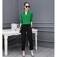 Women\'s Going out Casual/Daily Work Simple Street chic Fall Shirt Pant Suits, Solid V Neck 3/4 Length Sleeve