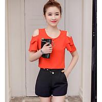 womens daily casual simple blouse solid round neck short sleeve chiffo ...