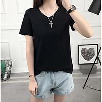 womens daily casual simple t shirt solid v neck short sleeve cotton