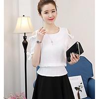 womens daily simple blouse solid round neck short sleeve others