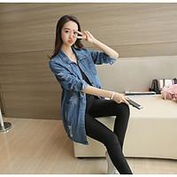 womens casualdaily work simple spring denim jacket solid shirt collar  ...