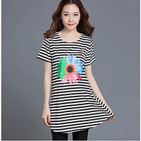 womens casual simple t shirt striped round neck short sleeve others