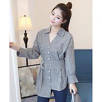 womens daily street chic shirt lines waves color block shirt collar sl ...