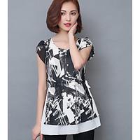 womens other casual simple t shirt print round neck short sleeve silk