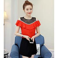 womens other casual simple blouse solid round neck short sleeve silk