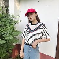 womens other casual simple t shirt striped round neck short sleeve oth ...