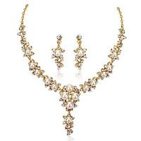 Women\'s 18k Gold White Pearl Statement Necklace Earrings Jewelry Set for Wedding Party
