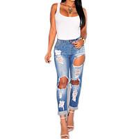 Women\'s Slim Jeans Pants, Casual/Daily Street chic Solid Ripped High Rise Zipper Button Polyester Micro-elastic Summer Fall