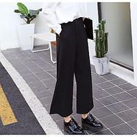 womens mid rise micro elastic chinos pants simple wide leg solid