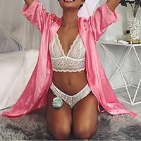 Women\'s Sexy V Neck 3/4 Cup Bras Panties Sets Wireless/Straped Solid Lace Underwear Nightwear Acrylic/Spandex White