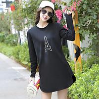 womens casualdaily holiday simple t shirt solid print round neck long  ...