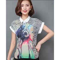 womens casual simple t shirt print shirt collar short sleeve rayon