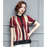Women\'s Casual/Daily Simple Blouse, Striped Stand Short Sleeve Rayon