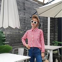 womens casualdaily simple spring shirt print stand long sleeve others