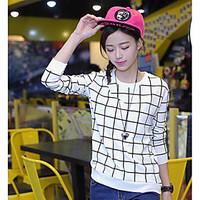Women\'s Casual/Daily Simple T-shirt, Striped Round Neck Long Sleeve Cotton