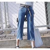 womens mid rise micro elastic jeans chinos pants street chic loose wid ...