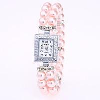 Women\'s Bracelet Watch Chinese Quartz Pearl Band Pearls White Red Pink Navy