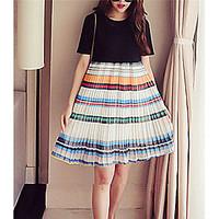 Women\'s Striped / Color Block Black Skirts, Simple Above Knee