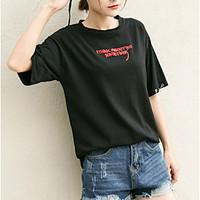 womens casualdaily simple spring summer t shirt embroidered round neck ...