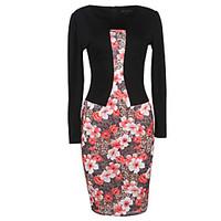 Women\'s Casual/Daily Work Plus Size Vintage Street chic Bodycon Dress, Floral Round Neck Knee-length Long Sleeve Polyester Spring FallMid