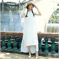 Women\'s Casual/Daily Simple Loose Dress, Solid Round Neck Maxi Sleeveless Cotton Summer Mid Rise Micro-elastic Thin