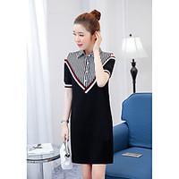 Women\'s Going out Casual/Daily Simple A Line Dress, Solid Striped Shirt Collar Above Knee Short Sleeve Polyester Summer Mid Rise