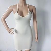 Women\'s Casual/Daily Simple Sheath Dress, Solid V Neck Maxi Sleeveless Cotton Summer Mid Rise Micro-elastic Medium