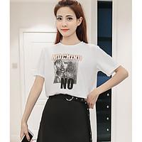 Women\'s Dailywear Magnetic Cat Eye Summer T-shirt Skirt Suits, Solid Round Neck Short Sleeve