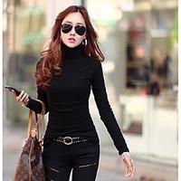 womens casualdaily simple spring winter t shirt solid turtleneck long  ...