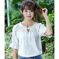 Women\'s Casual/Daily Simple Cute Spring Summer Shirt, Solid Asymmetrical Short Sleeve Others Thin
