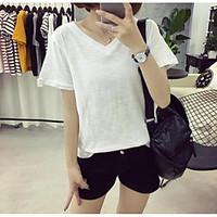 Women\'s Going out Casual/Daily Street chic Sophisticated T-shirt, Solid V Neck Short Sleeve Silk Cotton Rayon