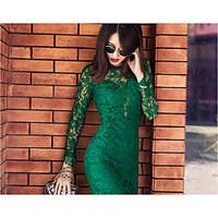 Women\'s Going out Casual/Daily Lace DressSolid Deep V Above Knee Long Sleeve Silk Cotton Rayon Fall Winter Mid Rise Micro-elastic Thin