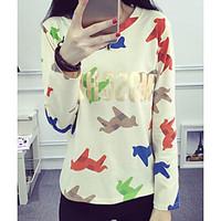 Women\'s Casual/Daily Simple Spring Summer T-shirt, Print Round Neck Long Sleeve Cotton Thin