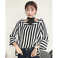 womens birthday chinoiserie shirt lines waves color block v neck sleev ...