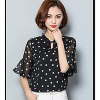 womens birthday sophisticated blouse round dots round neck half sleeve ...