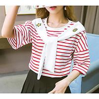 womens daily cute t shirt striped color block round neck half sleeve o ...