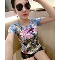 womens holiday street chic summer t shirt geometric round neck short s ...