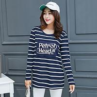 womens casualdaily simple t shirt striped round neck long sleeve cotto ...