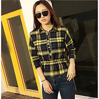 womens casualdaily simple shirt check shirt collar long sleeve cotton