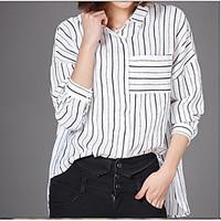 Women\'s Casual/Daily Simple Shirt, Striped Shirt Collar Long Sleeve Linen