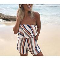 womens beach simple summer t shirt pant suits striped bateau sleeveles ...