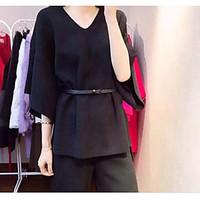 womens casualdaily vintage summer sweater pant suits solid round neck  ...