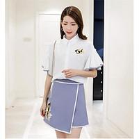 Women\'s Going out Casual/Daily Cute Summer Shirt Skirt Suits, Solid Shirt Collar Short Sleeve