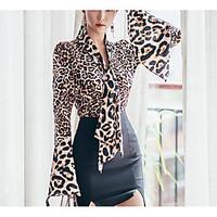 womens casualdaily sexy fall blouse skirt suits leopard v neck long sl ...