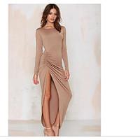 womens casualdaily party sheath dress solid round neck maxi long sleev ...