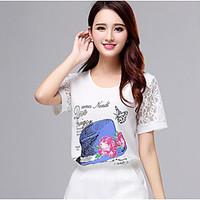 womens casualdaily simple blouse print round neck short sleeve polyest ...