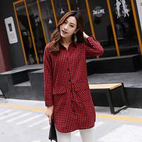 Women\'s Casual/Daily Simple Shirt, Check Shirt Collar Long Sleeve Cotton