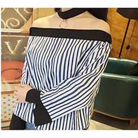 womens going out party sexy cute shirt striped boat neck sleeve others