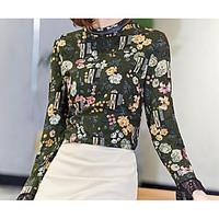womens casualdaily simple summer blouse print crew neck long sleeve co ...